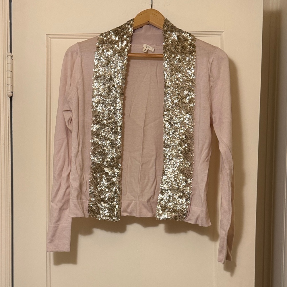 Sweater J. Crew Light Pink merino wool NWOT with Champagne Sequins Size Small